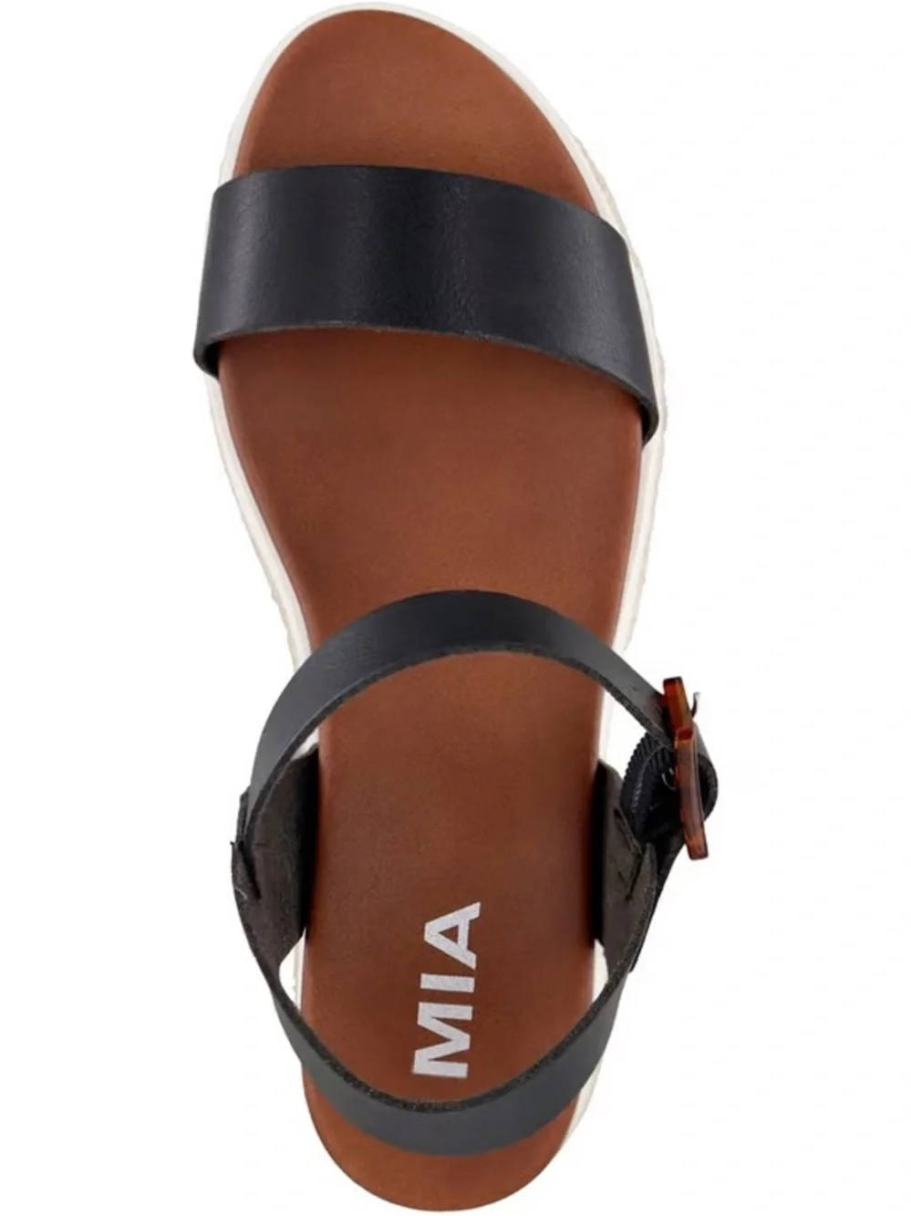 MIA Black Leather Platform Espadrille Sandal with Brown Footbed